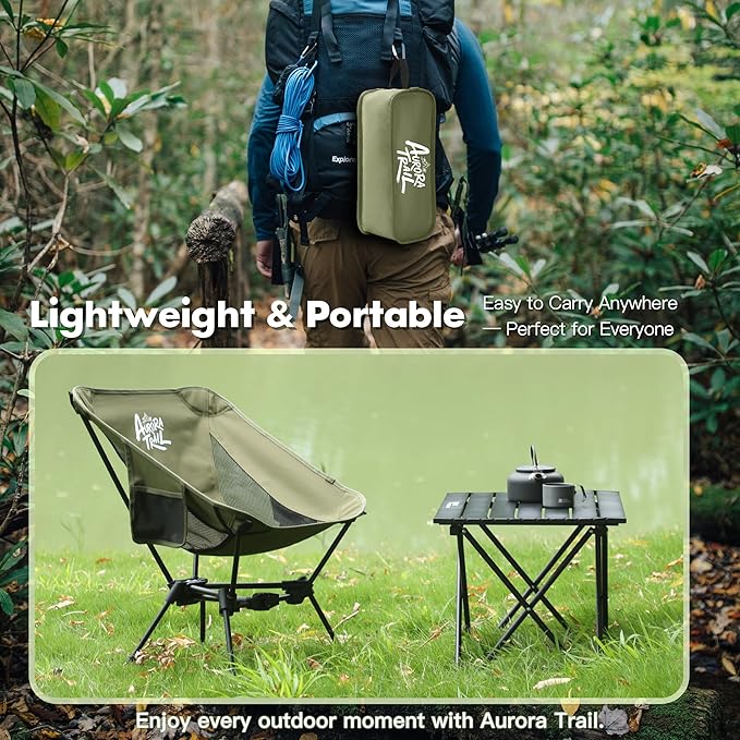 AuroraTrail Ultralight Backpacking Camping Chair – Only 2.7 lb, Supports 330 lb, Compact Folding Outdoor Seat with Carry Bag, 7075 Aluminum Frame for Hiking, Camping & Festivals (Green)
