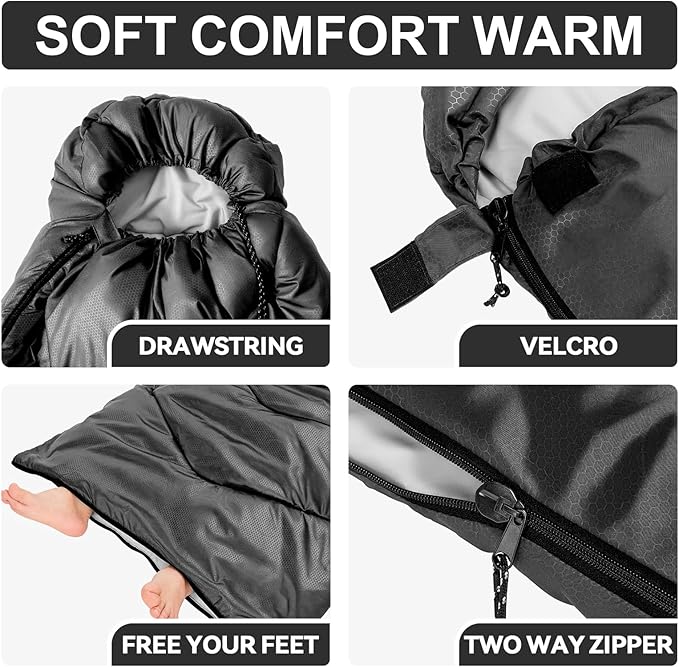 XXL Winter Sleeping Bags for Adults Cold Weather,Camping Sleeping Bag for Kids with Compression Sack,4 Season Camping Essentials Gear for Hiking,Traveling,Outdoor,Backpacking,Climbing