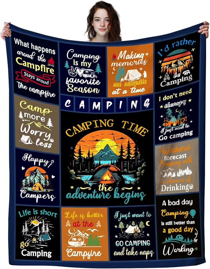 Camping Blanket Gifts for Women & Men, Cool Camping Essentials Throws and Blankets for Camper Outdoor for Rv Owners & Travel Hiking 60"X50"
