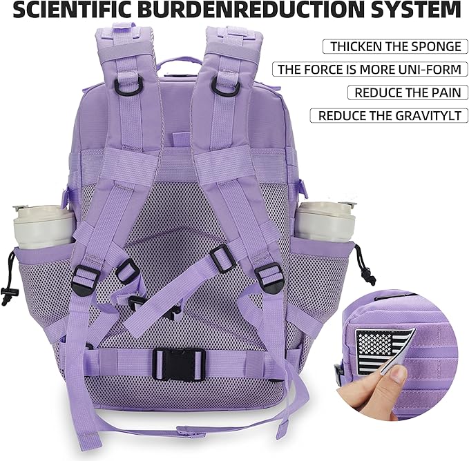 Lovelinks21 45L Tactical Assault Backpack 3 Day Assault Pack with MOLLE Waterproof Rucksack for Tactical Backpacks (Light Purple)