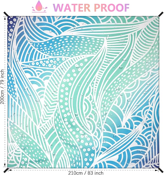 HIHOHO Beach Blanket Waterproof Sandproof Beach Mat for 1-8 Adults Quick Drying Durable Outdoor Picnic Mat for Beach Festival Travel Camping Hiking (Gradiant BL-Ripple, 79"×83"(4 Person))