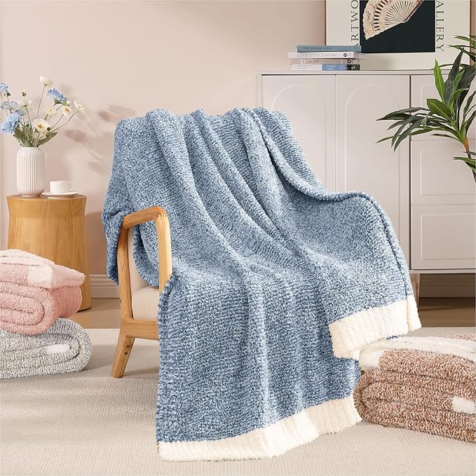 WRENSONGE Throw Blanket Cationic Dyeing Blue Soft Cozy Fluffy Warm Hand Made Throw Blankets for Couch, Sofa, Chair, Bed, Camping, Picnic, Travel Lightweight Bed Blanket - 50"*70"