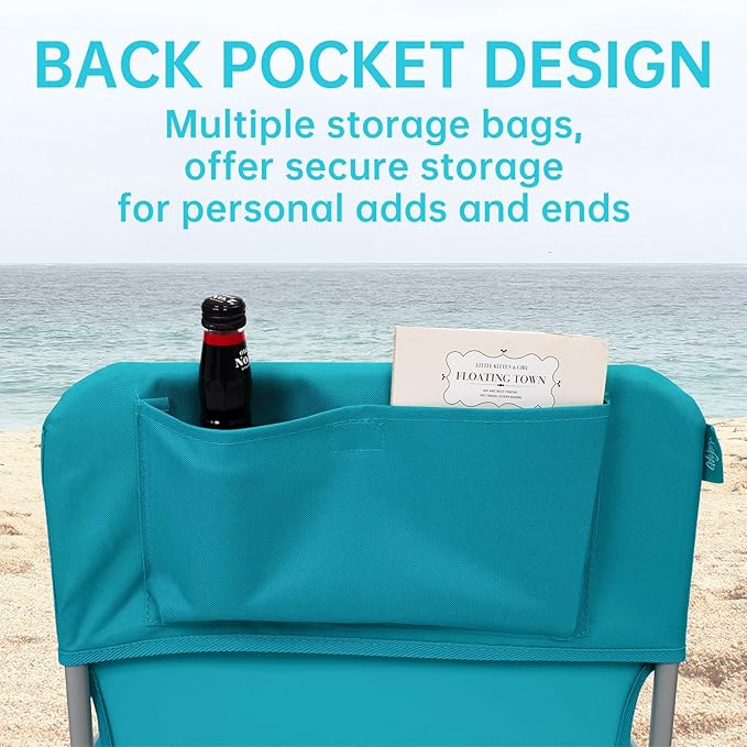 #WEJOY Folding Beach Chair for Adults, Lightweight Beach Chair with Shoulder Straps, High Back Camping Chairs with Hard Armrest, Supports 300lbs for Outdoor Lawn Concert