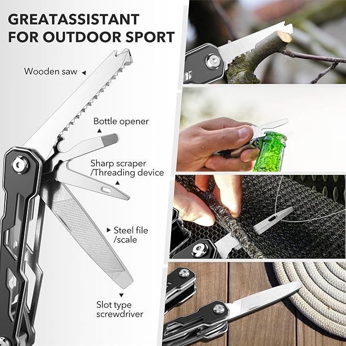 Wuwrll Multitool with Safety Locking,16-in-1 Multi Tool Stainless Steel Pocket Knife Set with Pliers, Upgrade Camping Tool Gifts for Men,for Survival, Camping, Hiking, Outdoor 6 Pcs