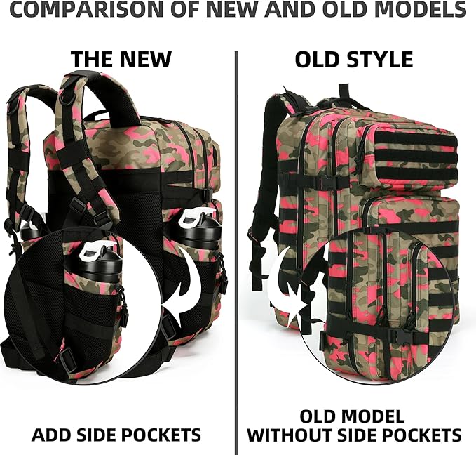 Lovelinks21 45L Tactical Assault Backpack 3 day assault pack with Molle Waterproof backpack Rucksack for Tactical Backpacks (Pink Camo)
