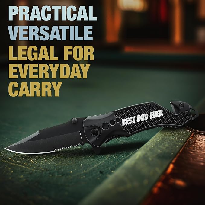 GOOD WORKER Legal Pocket Knife with 2.95” Serrated Blade, Glass Breaker, Seat Belt Cutter - EDC Sharp Folding Knives with Portable Clip - Small Tool for Tactical Camping Survival Hiking - Gifts for Men, Women