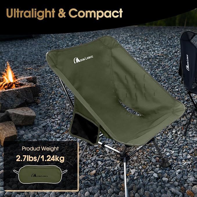 MOON LENCE Camping Chair Plus, Upgraded Comfort & Size, Still Compact and Lightweight, Folding Portable Chair for Backpacking & Hiking, 400Lbs Capacity, Gen 3 Plus (Green)
