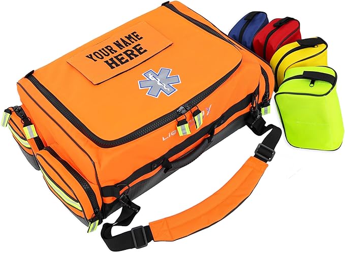 Lightning X Personalized Modular Oxygen Trauma Bag w/Hidden Cylinder Compartment, Accessory Pouches & Custom Embroidered Name Or Logo - LXMB65 Orange
