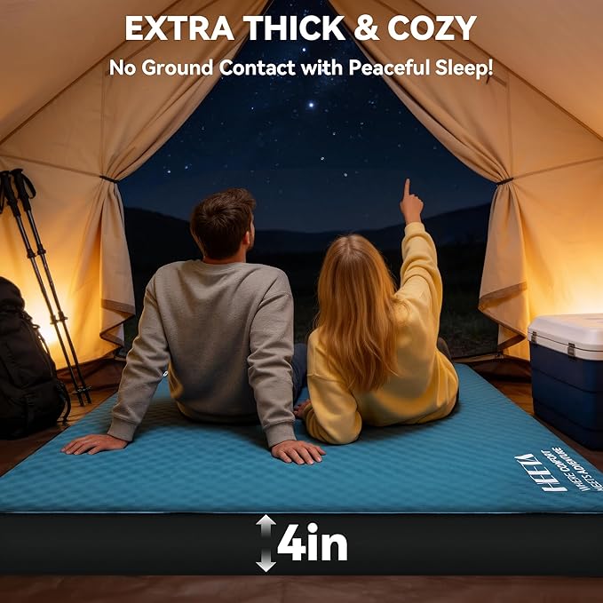 HEETA Self Inflating Sleeping Pad with Electric Pump, 4" Ultra Thick Memory Foam Camping Mattress, 9.5 R-Value Insulated Sleeping Mat, Easy to Inflate & Deflate for Camping Car Travel Tent Cot Bed