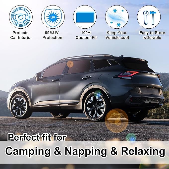 8PCS Windshield Sun Shade Custom Fit for 2023 2024 2025 2026 Kia Sportage NQ5 Accessories Foldable Sunshade Side Rear Window Shade Cover Full Set Privacy Protection Keeps Car Cool