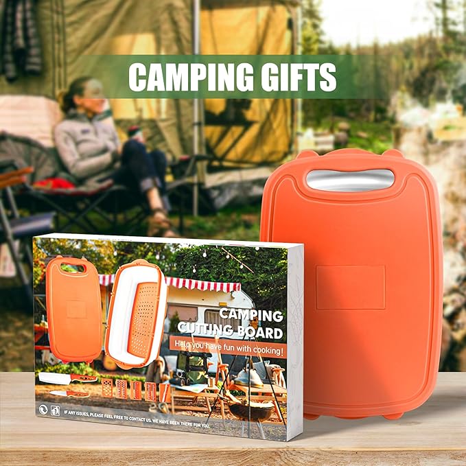 Camping Cutting Board, HI NINGER Collapsible Chopping Board with Colander, 9-In-1 Multi Kitchen Vegetable Washing Basket,Camping Gifts Accessories for RV Campers