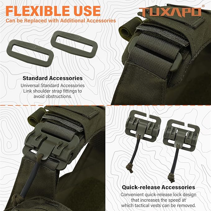 Tactical Molle Vests with Triple mag Pouch and Side Cummerbund Pouches, Quick Release Vests for Men