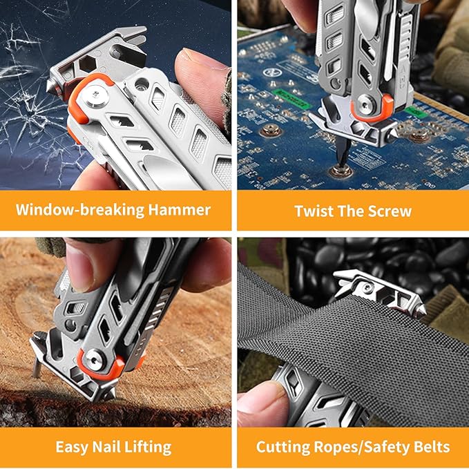23-in-1 Multitool Pliers with Scissors,Window Breaker, Saw, Screwdrivers,Rope Cutters,Flint, High-carbon Steel Multi Tool with Carrying Pouch Ideal for Camping Survival and Gift for Him Dad Men