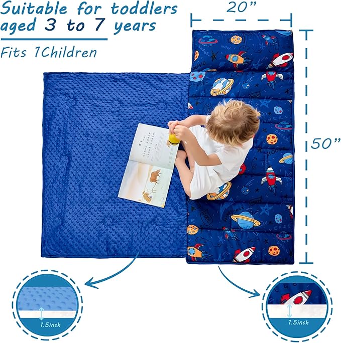 Lasoftan Toddler Nap Mat with Pillow and Blanket, Extra Large Rolled Napping Mats,Slumber Bags for Boys Girls,Kids Sleeping Bag for Daycare, Preschool Travel Camping