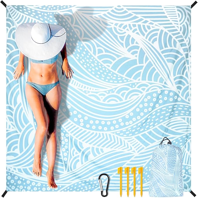 HIHOHO Beach Blanket Waterproof Sandproof Extra Large Beach Mat 79" X 83"/120"x108"for 1-8 Adults Quick Drying Durable Outdoor Picnic Mat for Beach Travel Camping Hiking