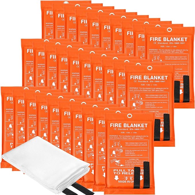 Macarrie 30 Pack Fire Blankets 39” x 39” Fire Blanket Emergency for Home and Kitchen Extinguisher Blankets Fiberglass Suppression Blanket Safety Fireproof Survival for Car Office Warehouse (Orange)