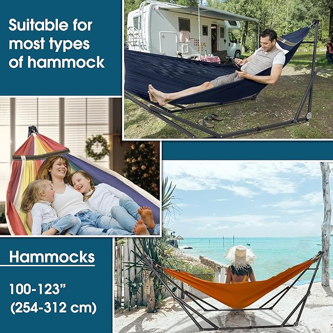 Tranquillo Adjustable Hammock Stand, Collapsible Camping Hammock with Stand, 600 lbs Capacity Steel Double Hammock Stand for 2 Persons, Premium Pre-Assembled Stand for Indoor Outdoor, Aegean