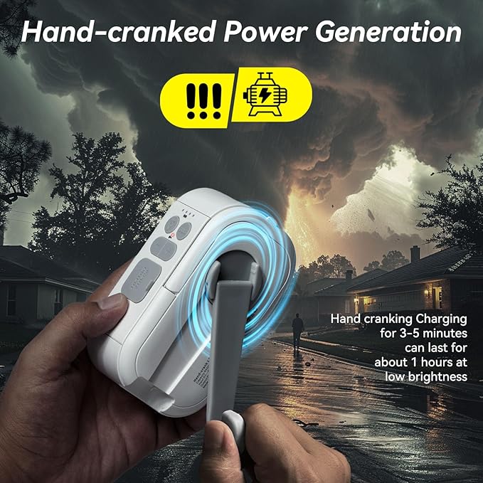 Camping Lantern Rechargeable — Hand-Crank LED Lanterns for Power Outages, Waterproof Tent Light & Power Bank, Stepless Dimming + Color Modes, Portable Camping Light