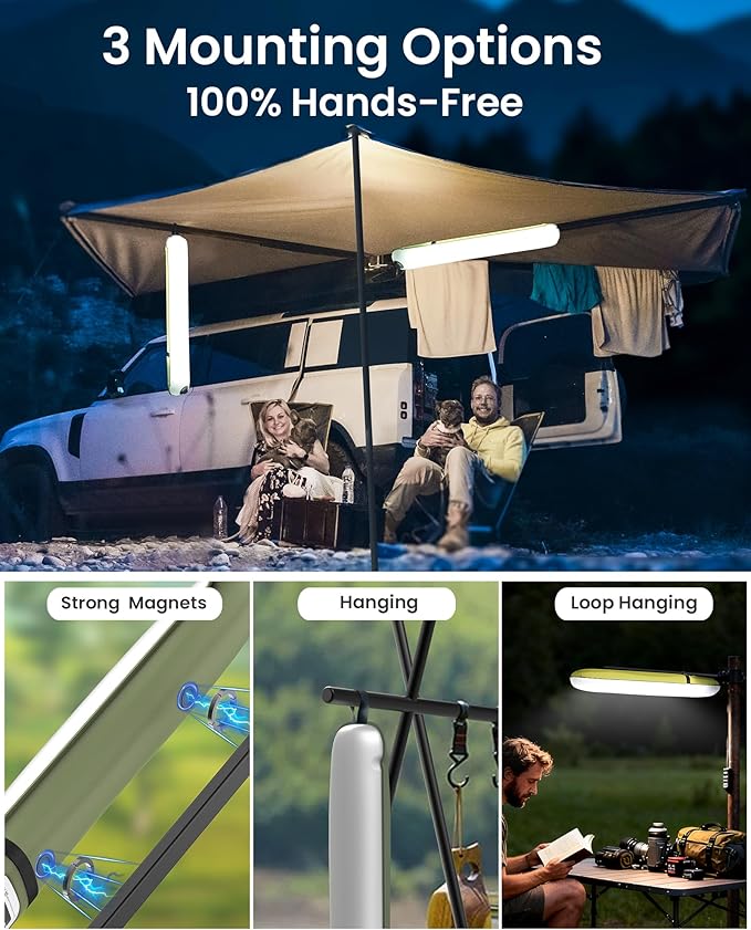 24" Inflatable Solar Camping Lantern, Magnetic LED Tube Light with USB-C 2000mAh Power Bank, IP66 Waterproof TPU Tent Light for Hurricane Emergency, Backpacking & Off-Grid Survival (Green)