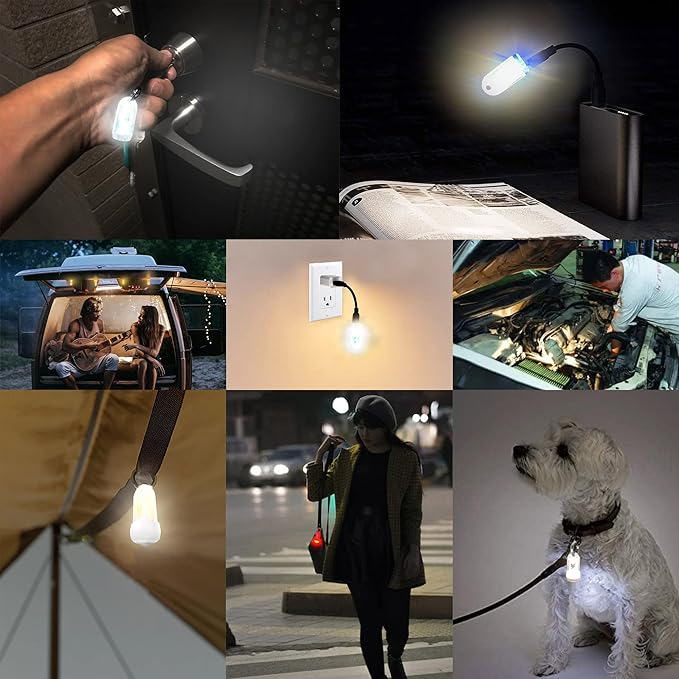 USB Mini LED Lantern, 2 Pack Waterproof EDC Keychain LED Flashlight for Camping, Type-C Rechargeable Battery Small Stick Lamp Puck Dog Collar Torch Light (Orange+Red)
