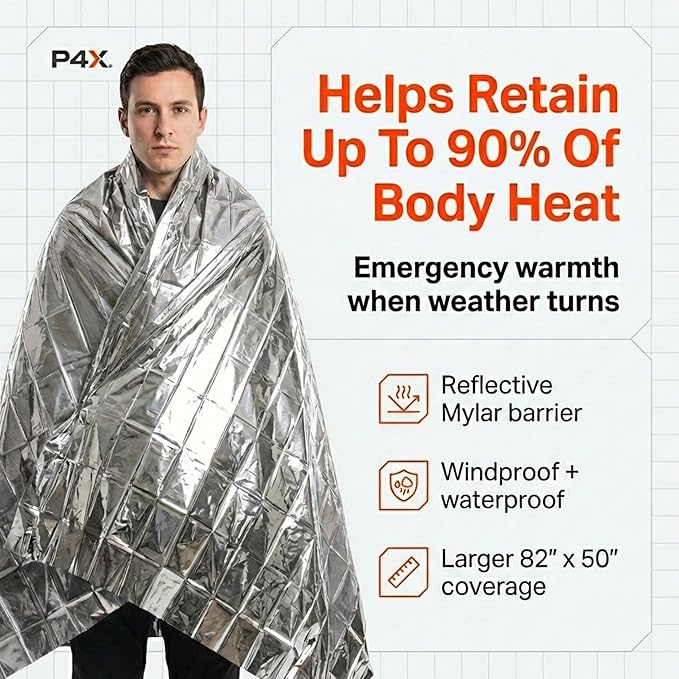 PREPARED4X Mylar Blankets 8 Pack - Waterproof Emergency Blanket - Rip and Tear Resistant Survivalist Gear - Emergency Thermal Blanket for Outdoor Survival