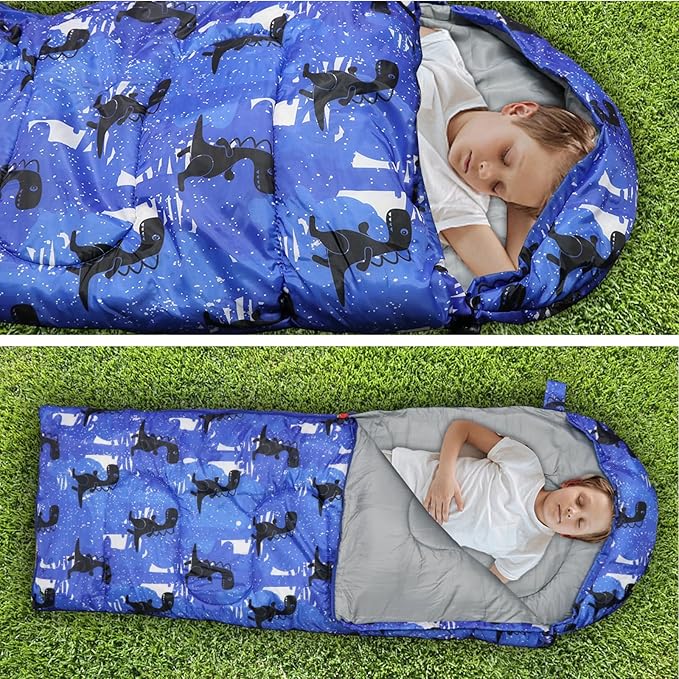 Kids Sleeping Bags - Camping Sleeping Bags with Carry Bag - Compact Sleeping Bag for Hiking, Backpacking 3 Season Warm & Cool Weather, Lightweight Waterproof Outdoor Travel for Boys Girls
