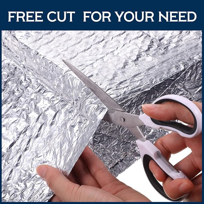 Frienda Rv Window Reflective Insulation Roll 35.8inch*10ft Double Aluminum Foil Heat Bubble Thermal Window Shade Door Cover Blackout for Garage Roof Travel Camper Skylight Shield