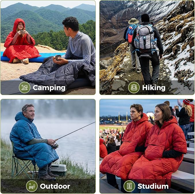 ATEPA Wearable Sleeping Bag, Recycled Water-Resistant Camping Blanket Poncho, Ultralight Packable Stadium Blanket for Outdoor