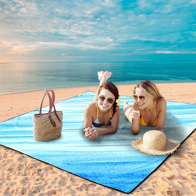 HIHOHO Beach Blanket Waterproof Sandproof Beach Mat for 1-8 Adults Quick Drying Durable Outdoor Picnic Mat for Beach Festival Travel Camping Hiking (Slanting-BL&W, 79"×83"(4 Person))