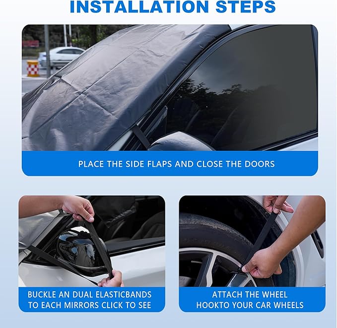 Windshield Cover for Ice and Snow,New Upgraded Heavy Duty Windshield Snow Cover,Extra Large Size (75"x45"),Windproof Winter Frost and Deicing Awning Suitable Fzor Cars, Trucks, SUVs