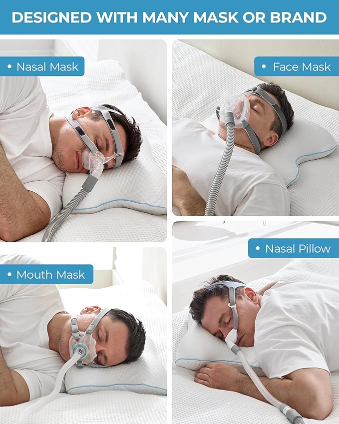 Elviros Portable CPAP Pillow for Side & Back Sleepers, Travel Sleep Apnea Pillow with Adjustable Height to Relieve Neck Pain, Reduce Mask Leaks & Pressure, Includes Travel Bag for Camping, Hotels