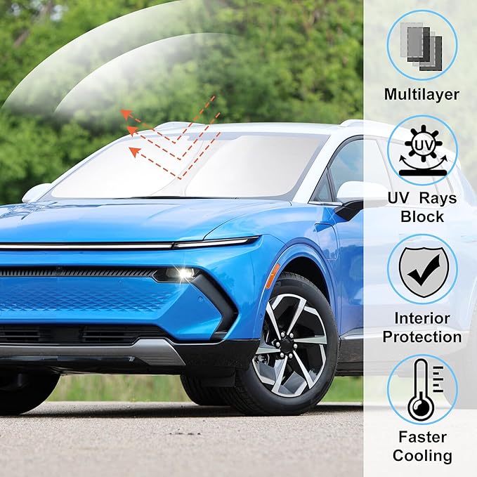 Windshield Sun Shade Custom Fit 2024 2025 2026 Chevrolet Equinox EV Accessories Foldable Sunshade Sun Blocker Front Window Shades Covers Keeps Car Cooler