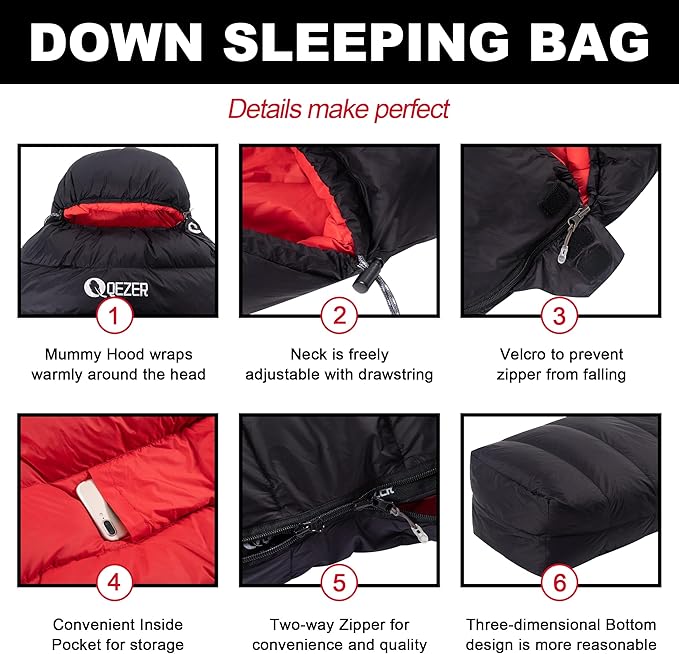 Ultralight Down Sleeping Bag for Adults with 600 Fill Power, Compact All Seasons Sleeping Bag for Backpacking, Hiking and Camping