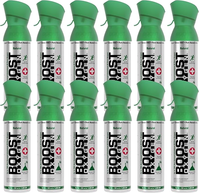 Boost Oxygen Medium Natural 5 Liter Canister | Respiratory Support for Aerobic Recovery, Altitude, Performance and Health (12 Pack)