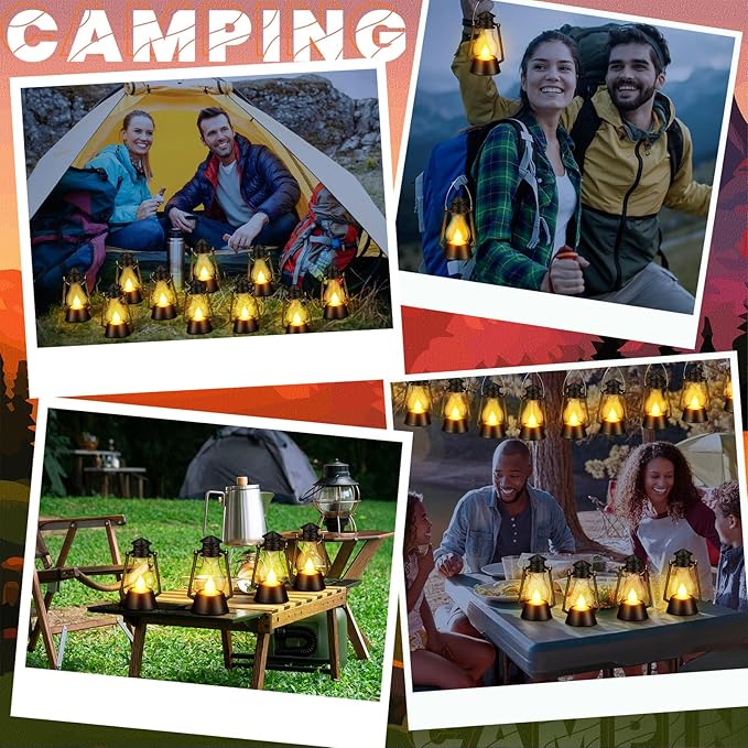 Ferraycle 24 Pcs Mini Lantern for Centerpiece Western Wedding Decor 4 Inch Camping Decorative with LED Candle Vintage Hanging Lantern Ornaments Bulk for Cowboy Cowgirl Xmas Party Decoration (Black)
