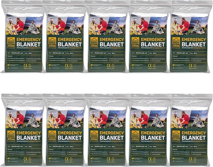 Emergency Survival Blanket, Mylar Thermal Blanket, Gigantic Space Blanket 82" x 63" (10)