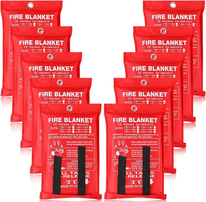 Macarrie 10 Pack 47" x 47" Fire Blanket Emergency for Home Kitchen Safety Suppression Blanket Fiberglass Fireproof Survival for Car Office