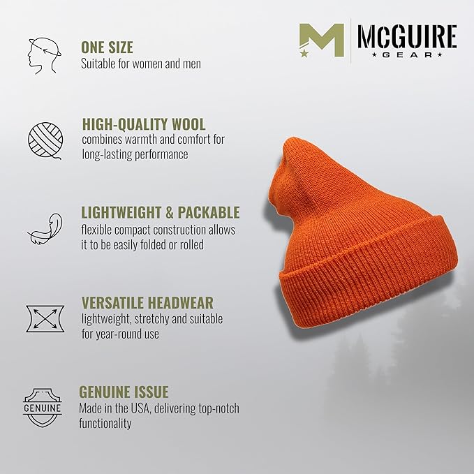 100% Wool Watch Cap – GI Warm Winter Beanie Cap for Cold Weather – Made in the USA Military Specifications.