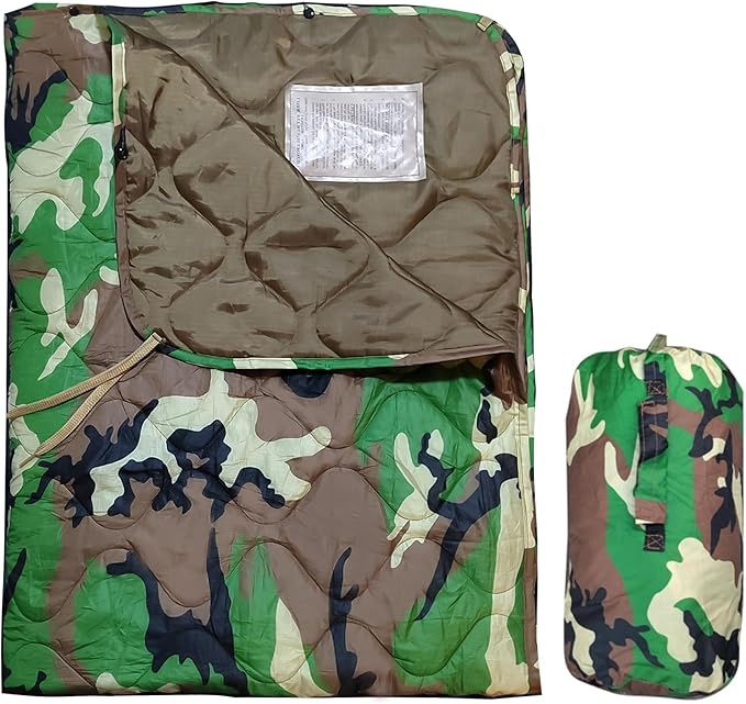 Lenotos Woobie Blanket, Thermal Insulated Military Poncho Liner, Water-Resistant, Portable, Insulation, for Hiking, Survival with Compression Carry Bag (Forest)