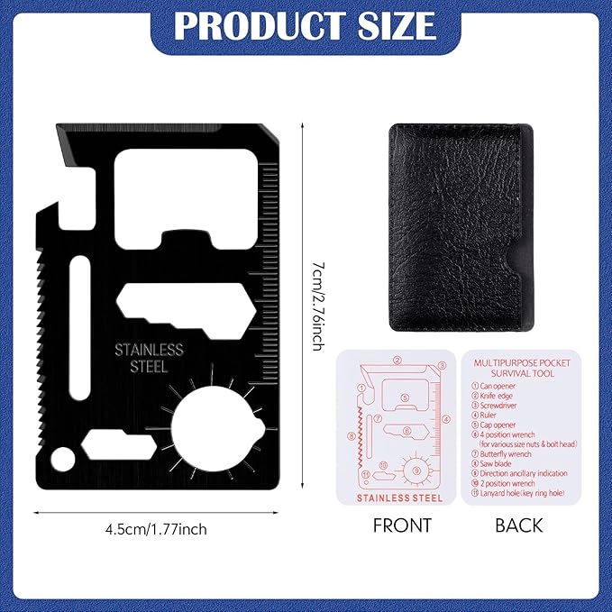 WILLBOND 24 Sets 11 in 1 Credit Card Multitool Fathers Day Christmas Men Gift Multipurpose Tactical Wallet Tool Christmas Bottle Opener for Men Birthday Dad(Black)