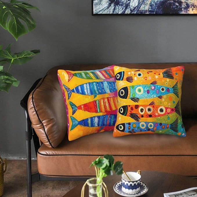 Colorful Fish Beach Throw Pillow Covers 18x18 inch Set of 2 Pillow Case Cushion Cover for Home Sofa Couch Living Room Car Decor