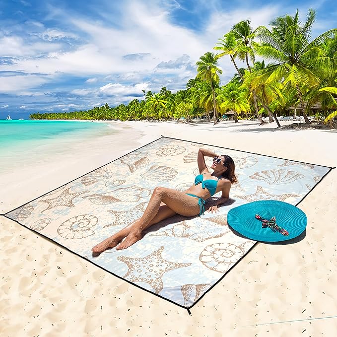 HIHOHO Beach Blanket Waterproof Sandproof Extra Large Beach Mat 79" X 83"/120"x108"for 1-8 Adults Quick Drying Durable Outdoor Picnic Mat for Beach Travel Camping Hiking