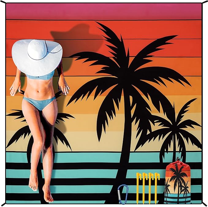 HIHOHO Beach Blanket Waterproof Sandproof Extra Large Beach Mat 79" X 83"/120"x108"for 1-8 Adults Quick Drying Durable Outdoor Picnic Mat for Beach Travel Camping Hiking