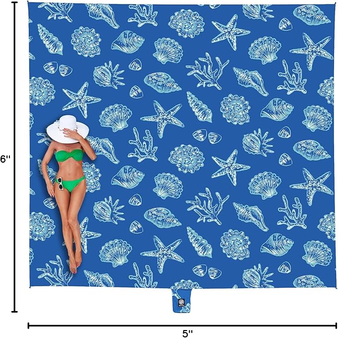 WEKAPO Beach Blanket Waterproof Sandproof Oversized, Extra Large Beach Mat Sand Free, Lightweight & Compact Sand Free Mat with 5 Stakes & 4 Corner Pockets