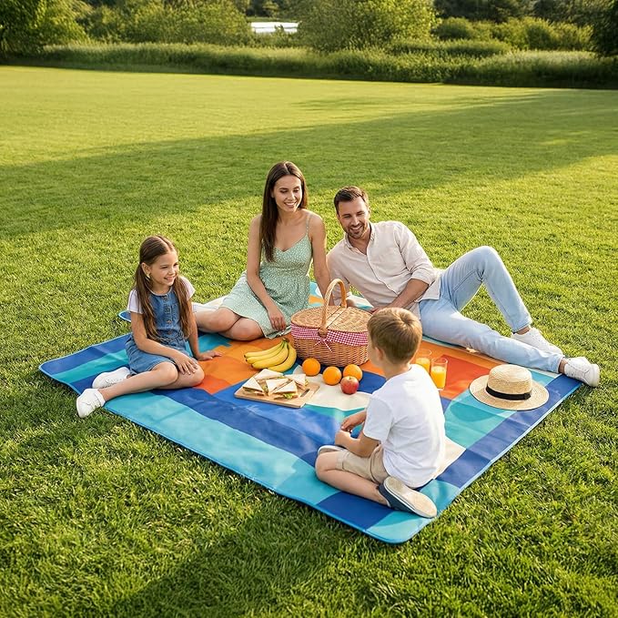 scuddles Extra Large Picnic Blanket – 60" x 80" Waterproof Outdoor Mat with Soft 3-Layer Comfort, Cozy Fleece Top, Foldable Design & Carry Strap for Beach, Camping, Parks & Hiking