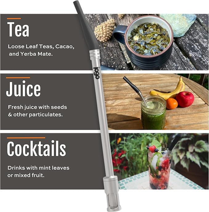 JoGo - The Original Coffee and Tea Brewing Straw - Portable Coffee Maker - Stainless Steel Single Serve Strainer - Filter Function for Hot & Cold Brew - Yerba Mate Straw for Loose Leaf Teas & Coffe