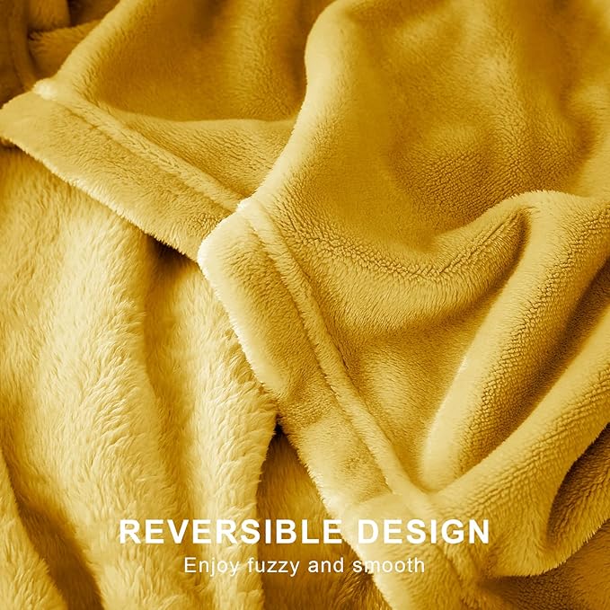 Hansleep Fleece Yellow Full Blanket, Super Soft Flannel Fuzzy Plush Cozy Blanket for All Seasons, Yellow, Full 84x90 Inches