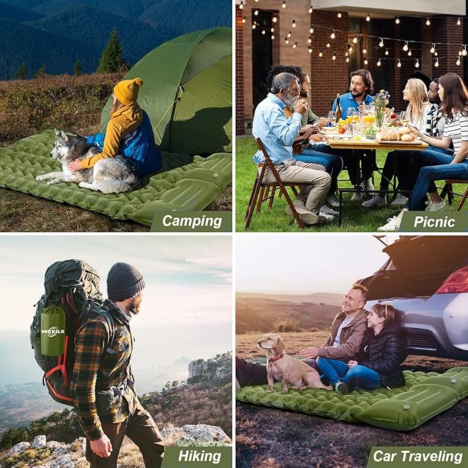 MOXILS Sleeping Pad, Ultralight Inflatable Sleeping Pad for Camping, Built-in Pump, Ultimate for Camping, Hiking, Airpad, Carry Bag, Repair Kit, Compact & Lightweight Air Mattress(Green)