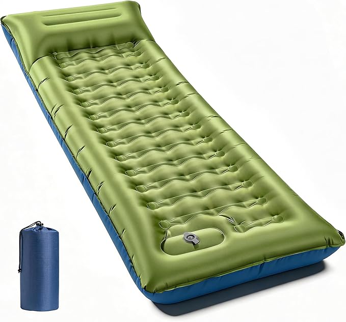 Camping Sleeping Pad, Extra Thick 6 Inch Camping Mat with Built-in Pillow & Foot Pump, Ultralight Inflatable Sleeping Pad for Backpacking Hiking Travel Tent(Green)