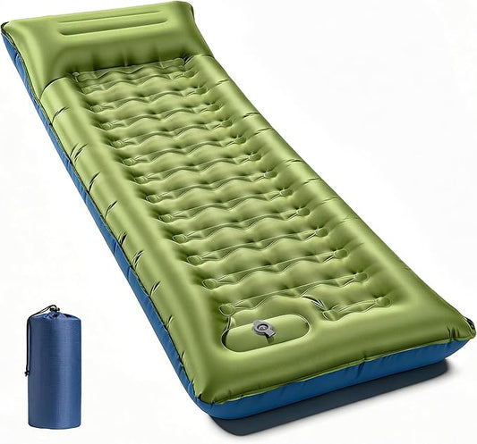 Camping Sleeping Pad, Extra Thick 6 Inch Camping Mat with Built-in Pillow & Foot Pump, Ultralight Inflatable Sleeping Pad for Backpacking Hiking Travel Tent(Green)